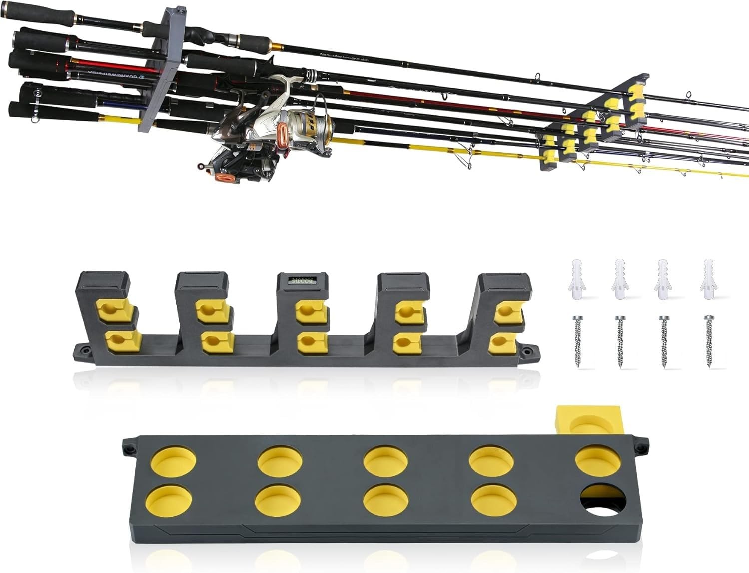10-Rod Fishing Pole Holder for Garage Wall Mount Vertical Horizontal Rack