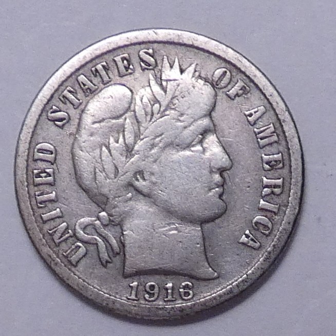 1916 S Barber 90% Silver Dime
