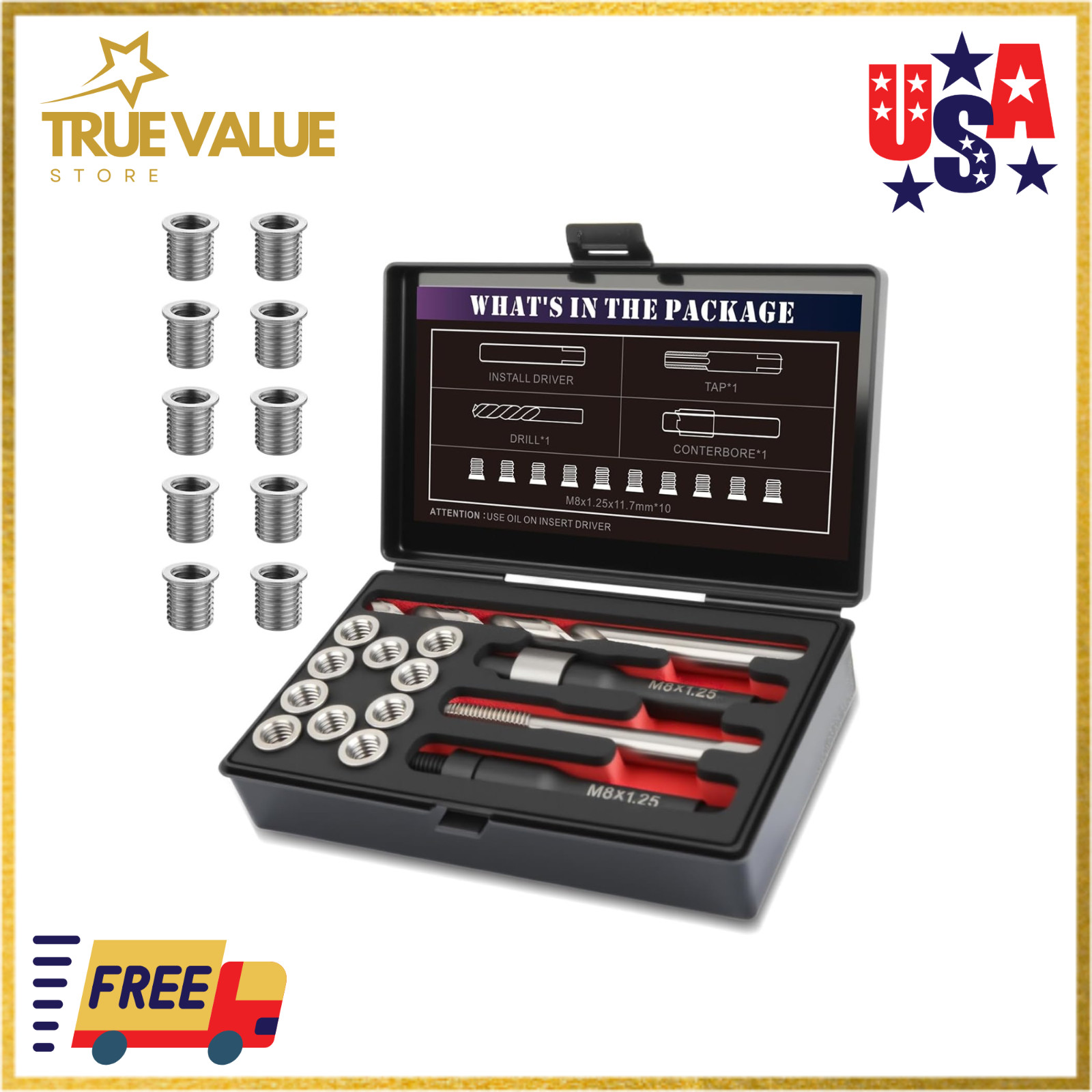 M8x1.25 Thread Repair Kit with 11.7mm Insert HSS Drill