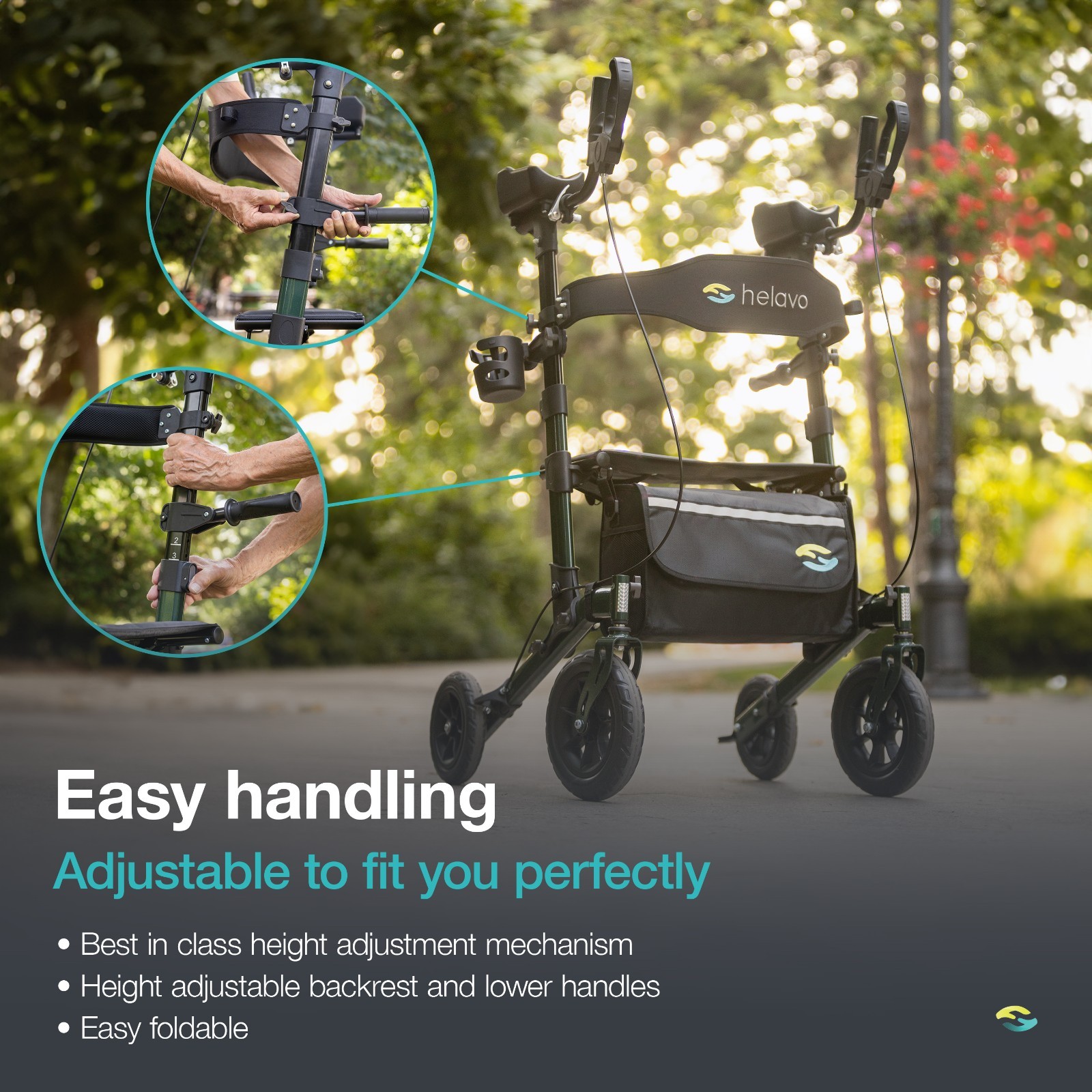 Helavo All Terrrain, Upright Walker, Flat-Free Solid Rubber Tires, 300 lbs