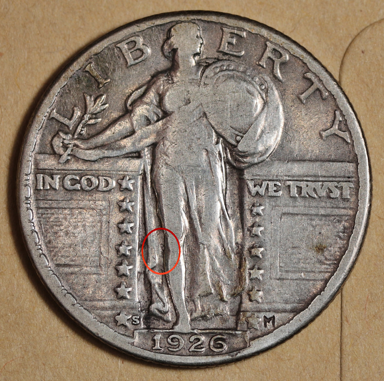1926-s Standing Liberty Quarter.  Clashed "E".  VF.  195234