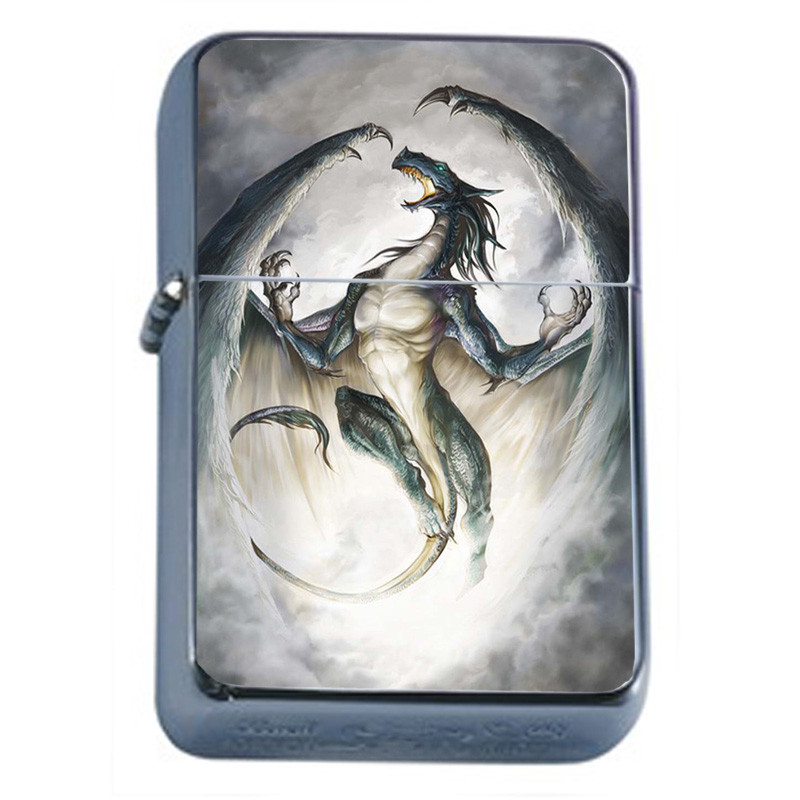 Mythical Creatures D7 Flip Top Oil Lighter Wind Resistant With Case