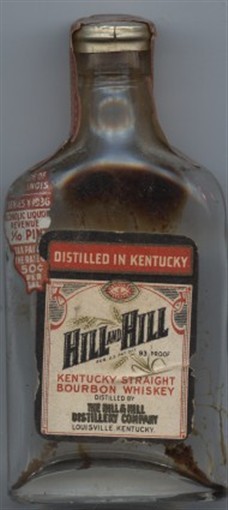 Hill and Hill Kentucky Straight Bourbon Whiskey Empty Mini Glass Bottle 1930's