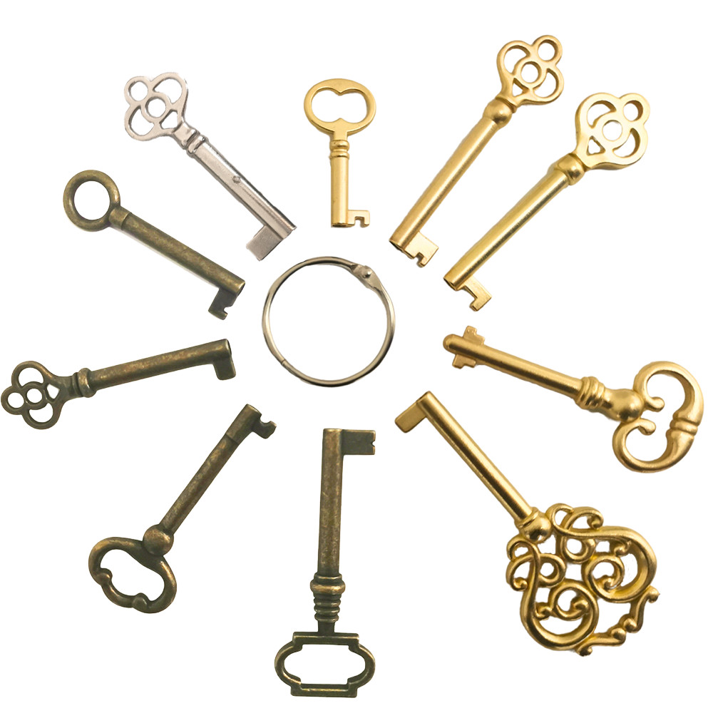 10PCS Antique Skeleton Keys Set Reproduction for Furniture Cabinet Drawer Keys