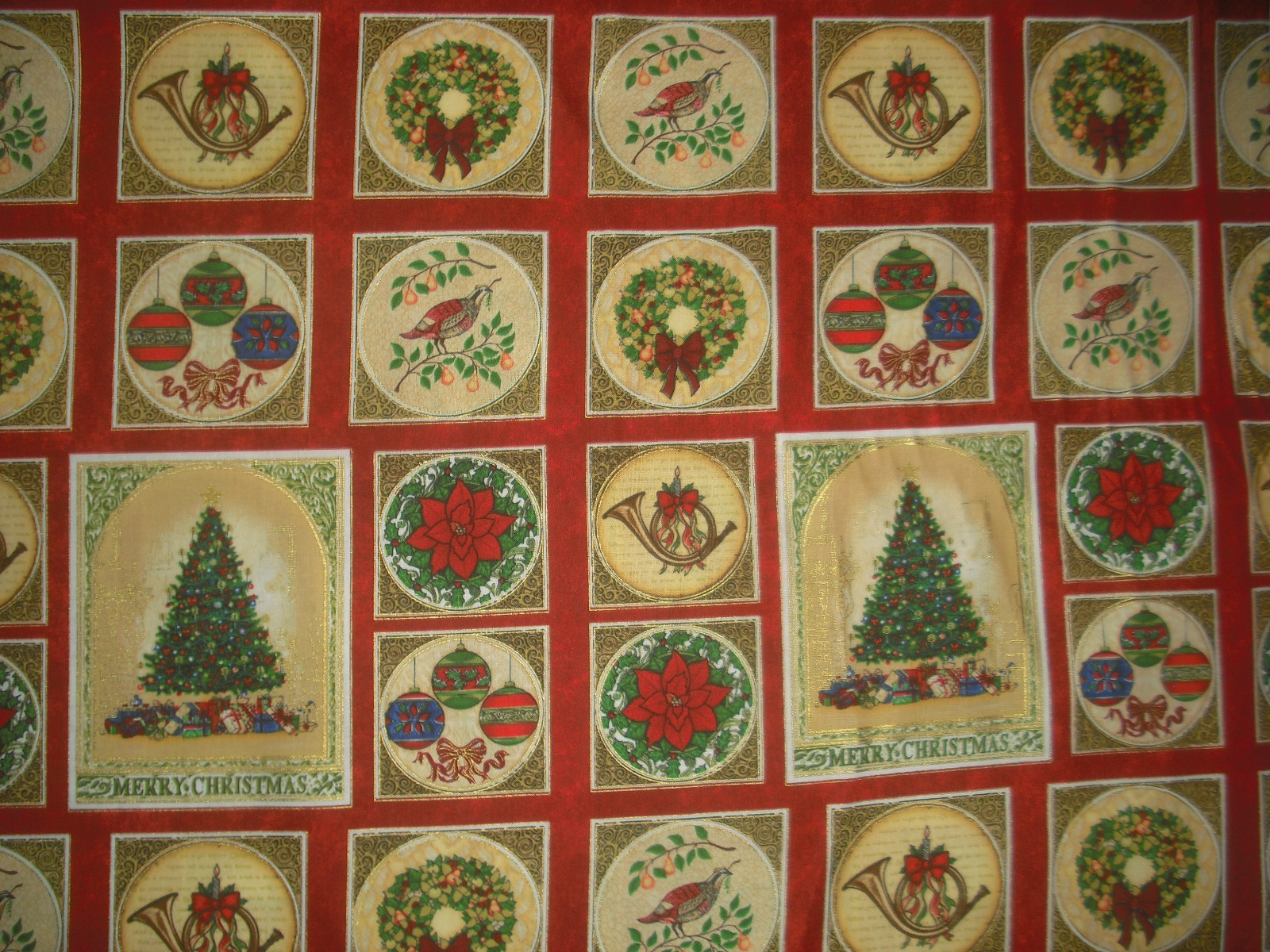 1 YDS Michel Miller Merry Christmas Blocks QUILT FABRIC - Red Colorway
