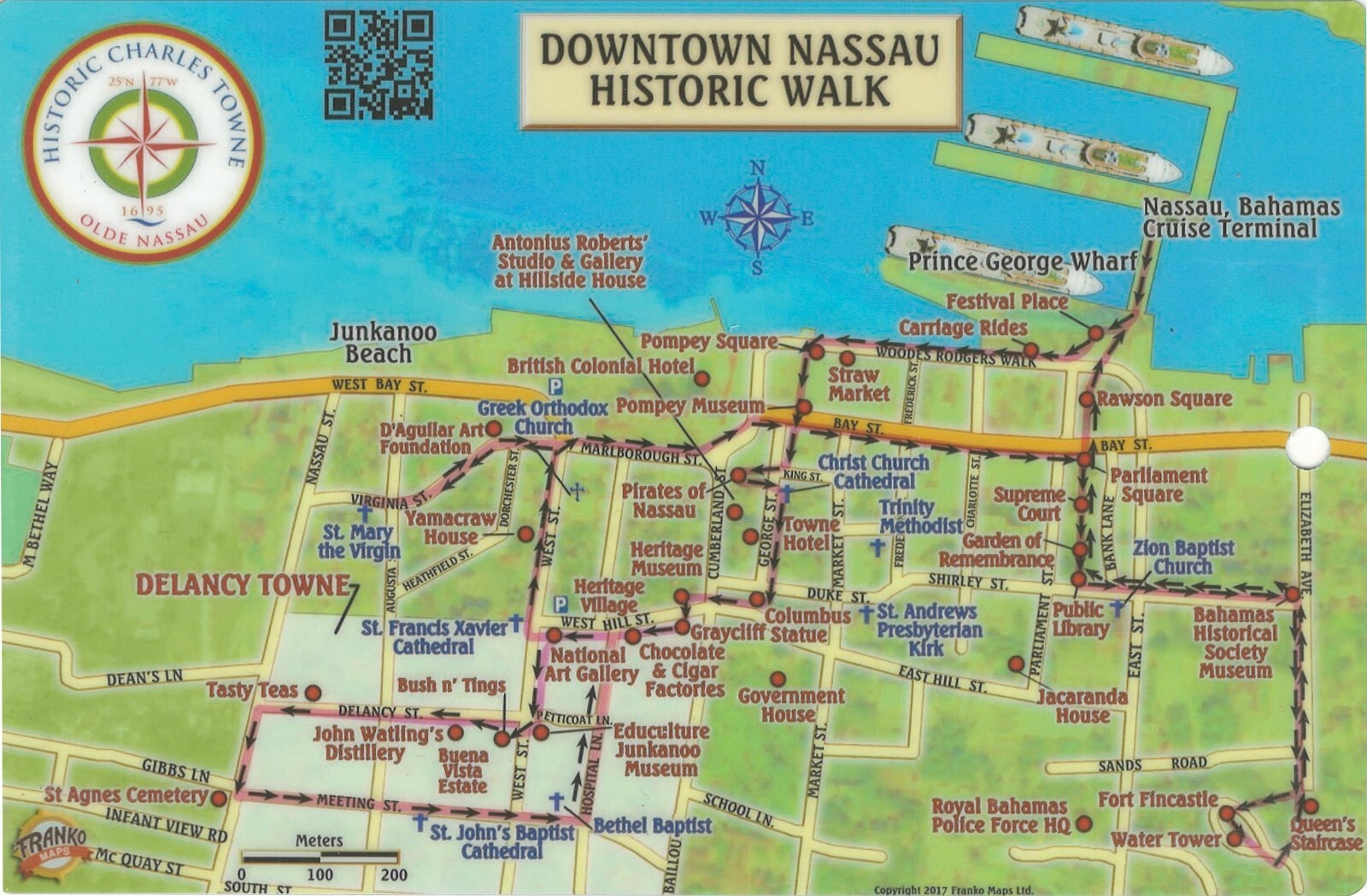 Nassau Historic Walking Tour & New Providence Island Bahamas Maps Laminated Card