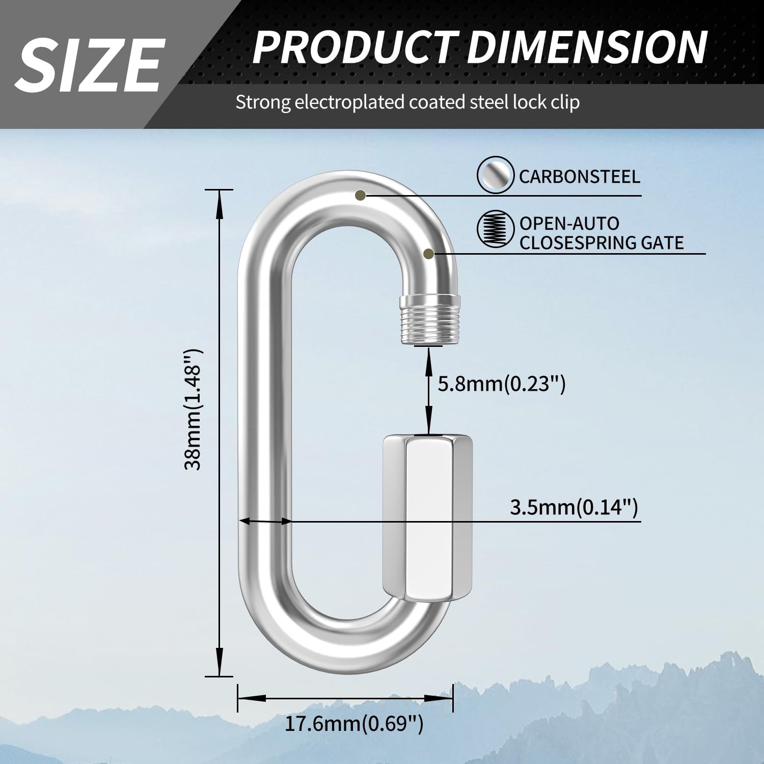 15 Pack Heavy-Duty Chain Hooks Quick Links - 304 Stainless Steel 1/8" Locking Ca