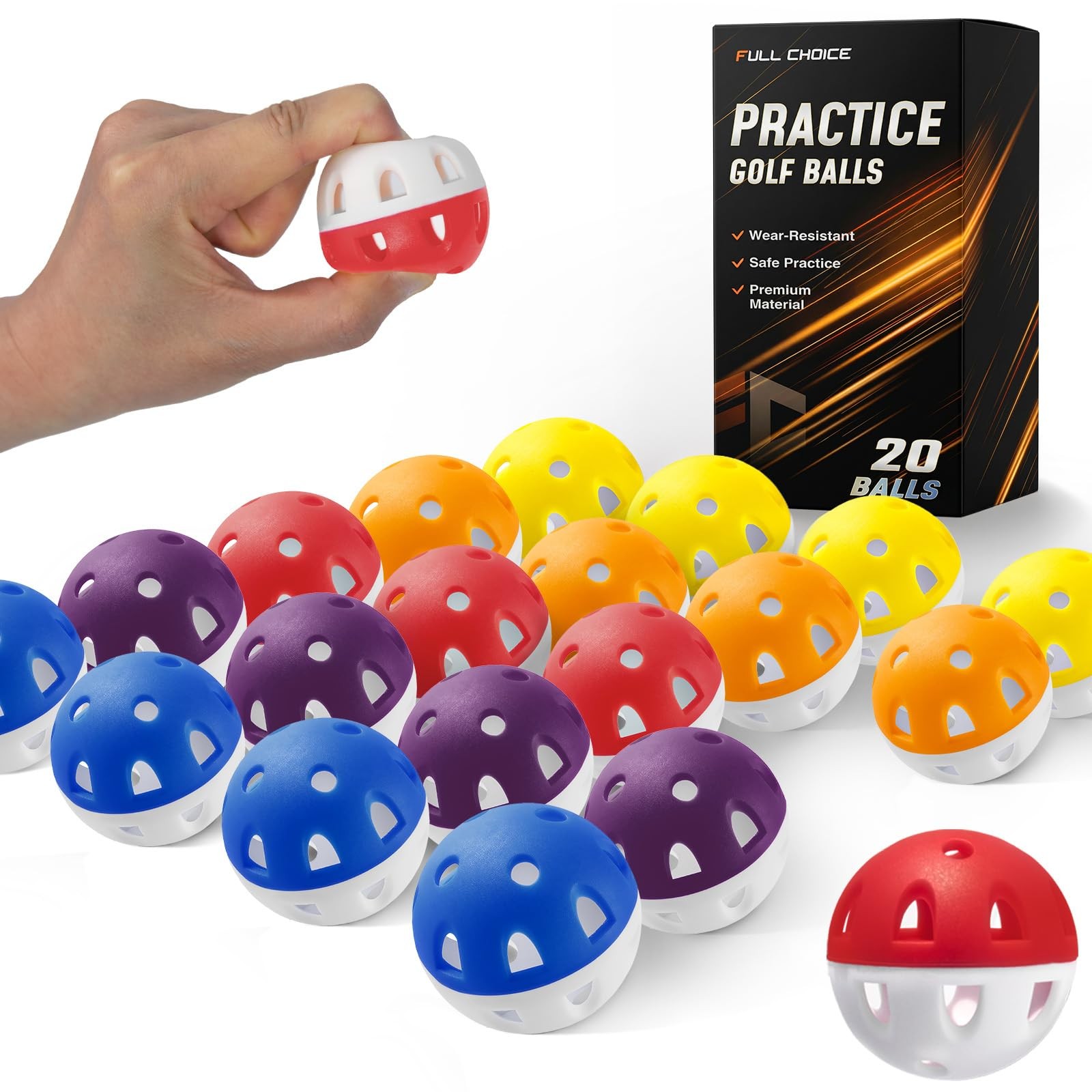 Practice Golf Balls (20 Pack), Limited-Flight Training Balls, High Visibility...