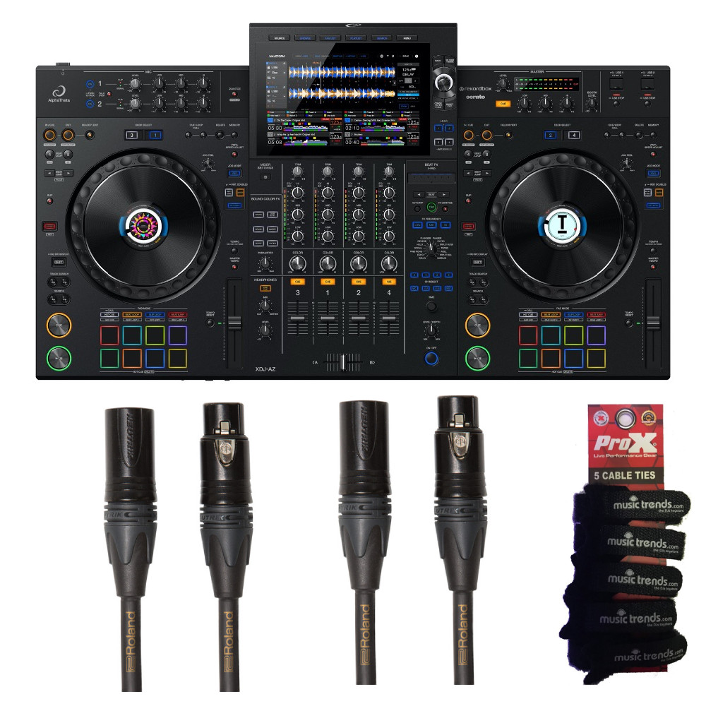 AlphaTheta XDJ-AZ All-In-One DJ System + 2x Roland Gold 25' XLRs
