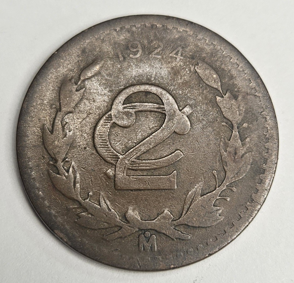 1924 Mexico 2 Two Centavos - Circulated Mexican Bronze World Coin - KM# 419