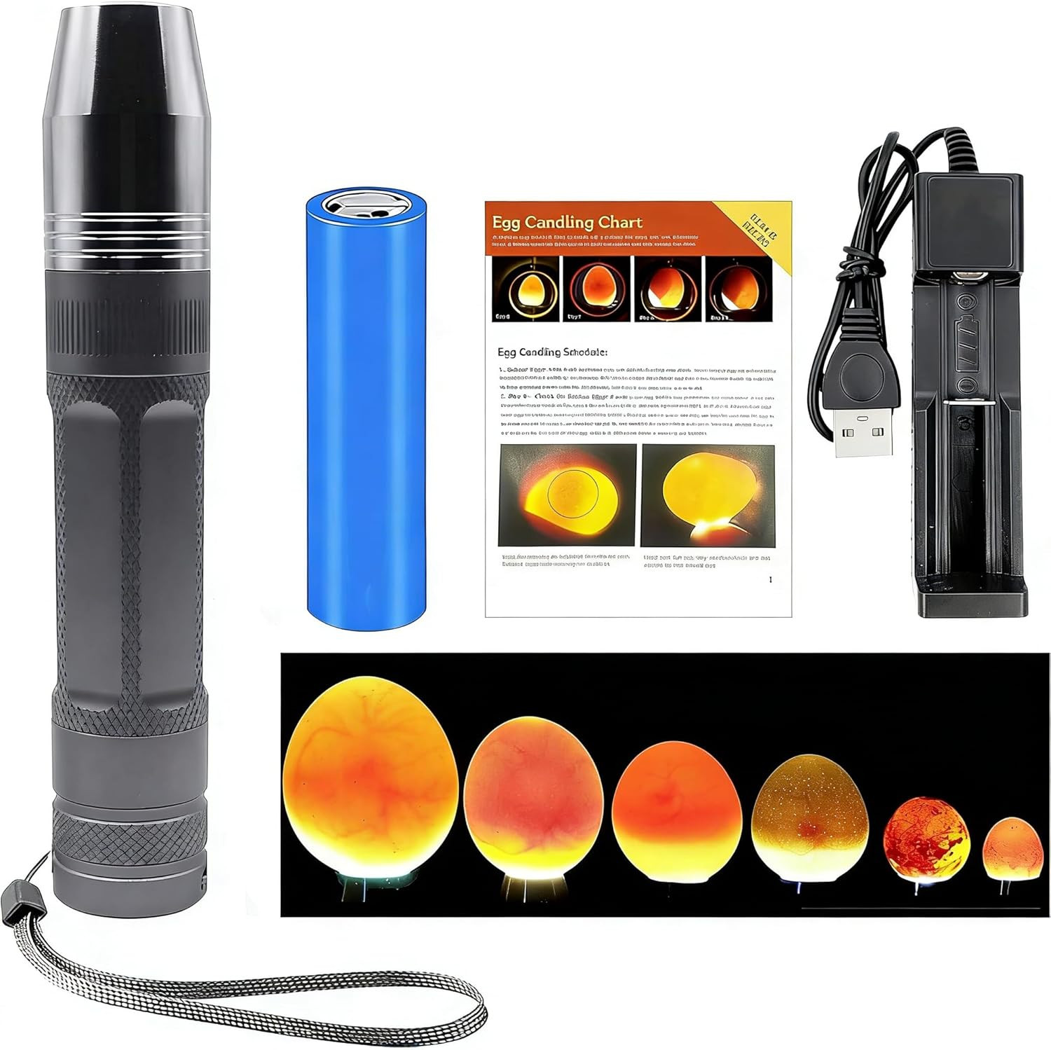 Egg Candler for Chicken Eggs, Rechargeable USB Egg Candling Light for Dark Eggs,