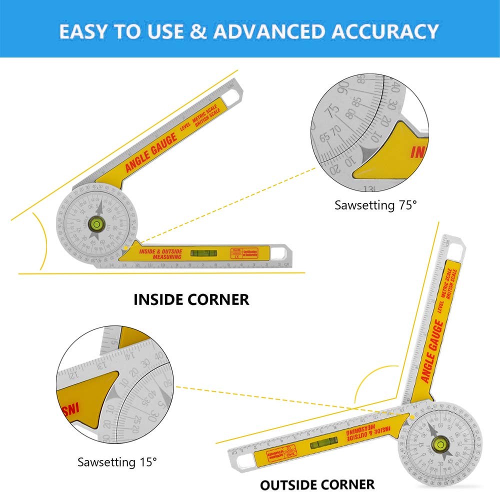 Miter Saw Protractor Angle Ruler, 360 Degree Measure Tool ,Angle Finder...