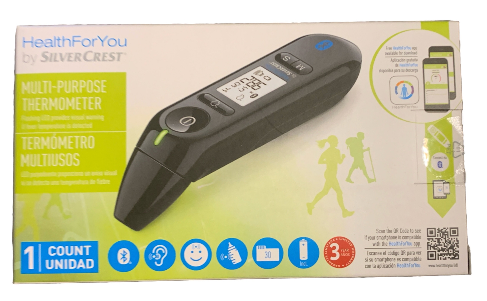 New SilverCrest SFT81 Multi-Purpose Thermometer Ear Forehead Object Bluetooth