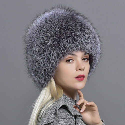 Fluffy Fox Fur Hat Women Winter Beanie Knitted Fashionable Warm Ski