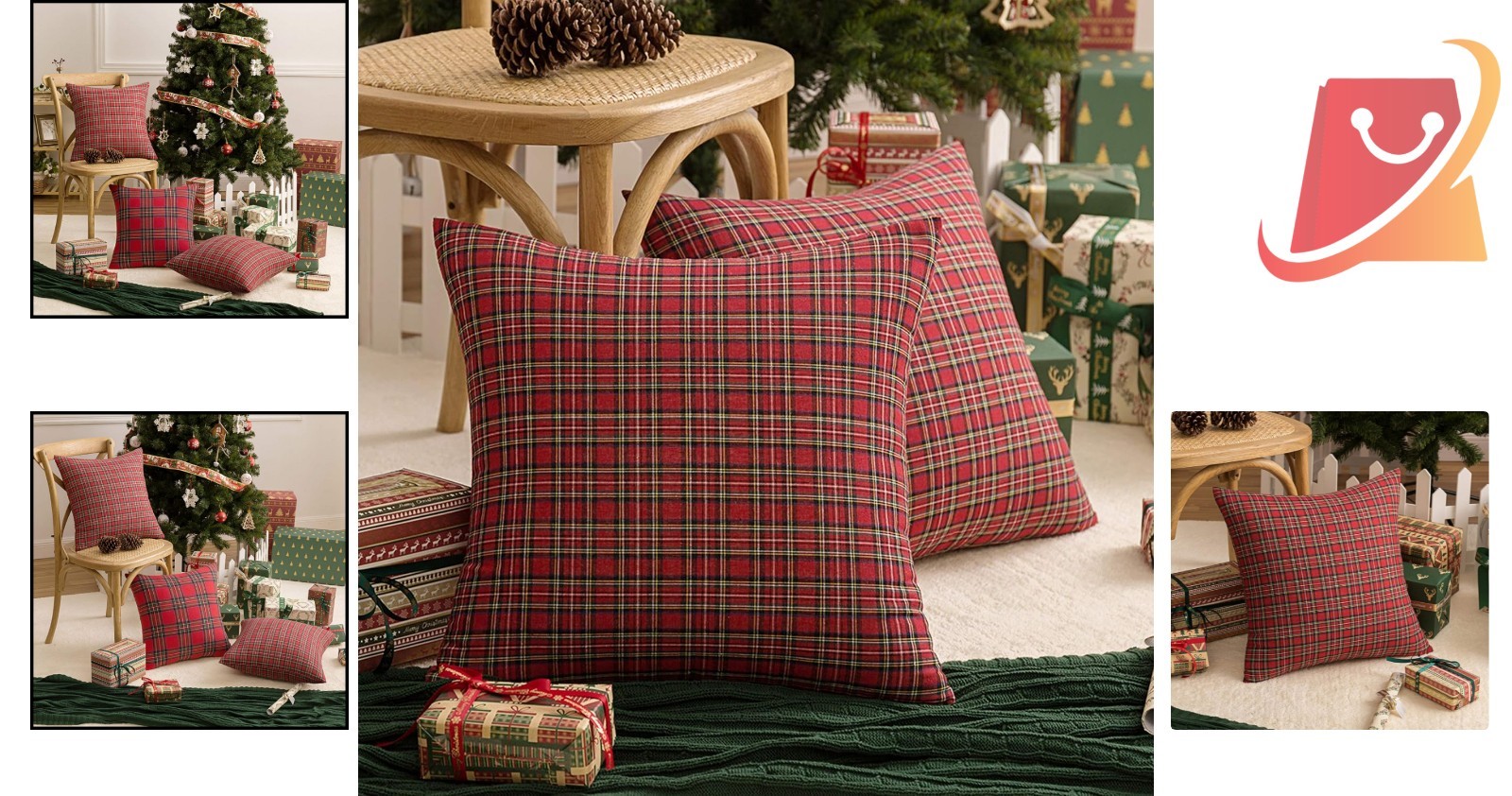 Christmas Plaid Pillow Covers Set of 2 20x20 Inches Red Green Tartan Decor