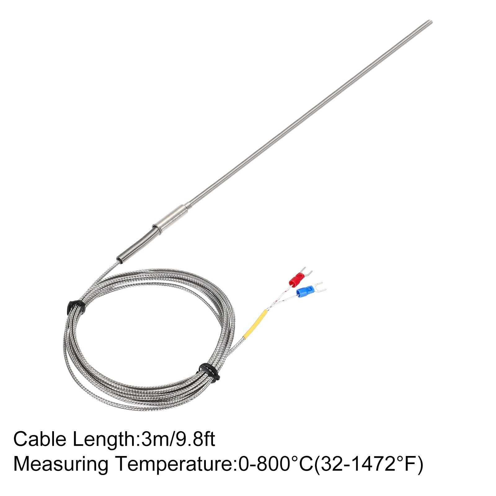 E Type Thermocouple Temperature Sensor Probe 4x300mm 9.8ft Wire 0-800°C