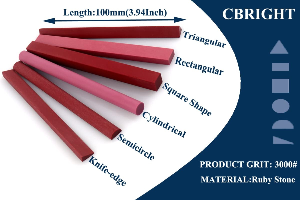 CBRIGHT Sharpening Stone Set, 6pcs 3000# Ruby Whetstone Stone-short, Red
