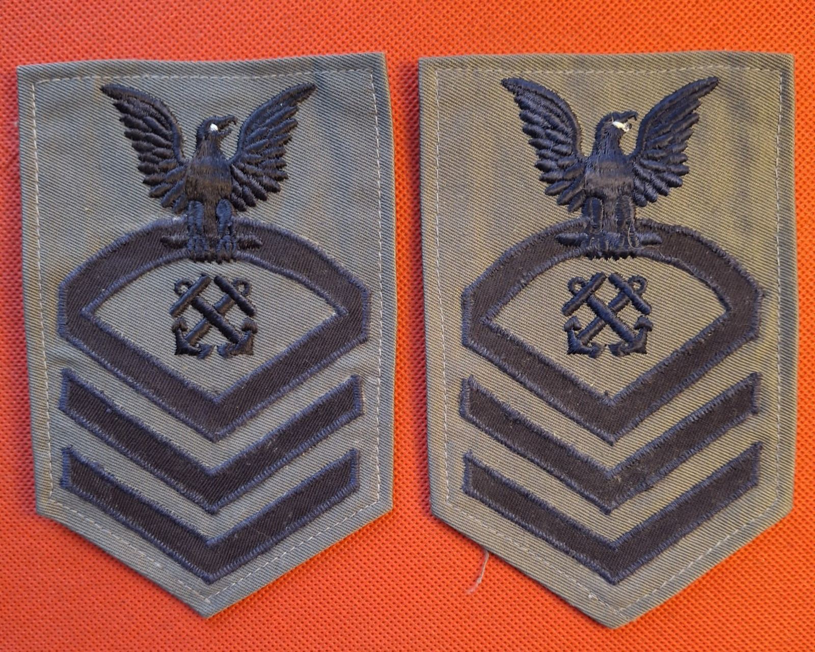 US Navy WW2, Lot of 2, Chief Boatswain's Mate Grey Rate Patches