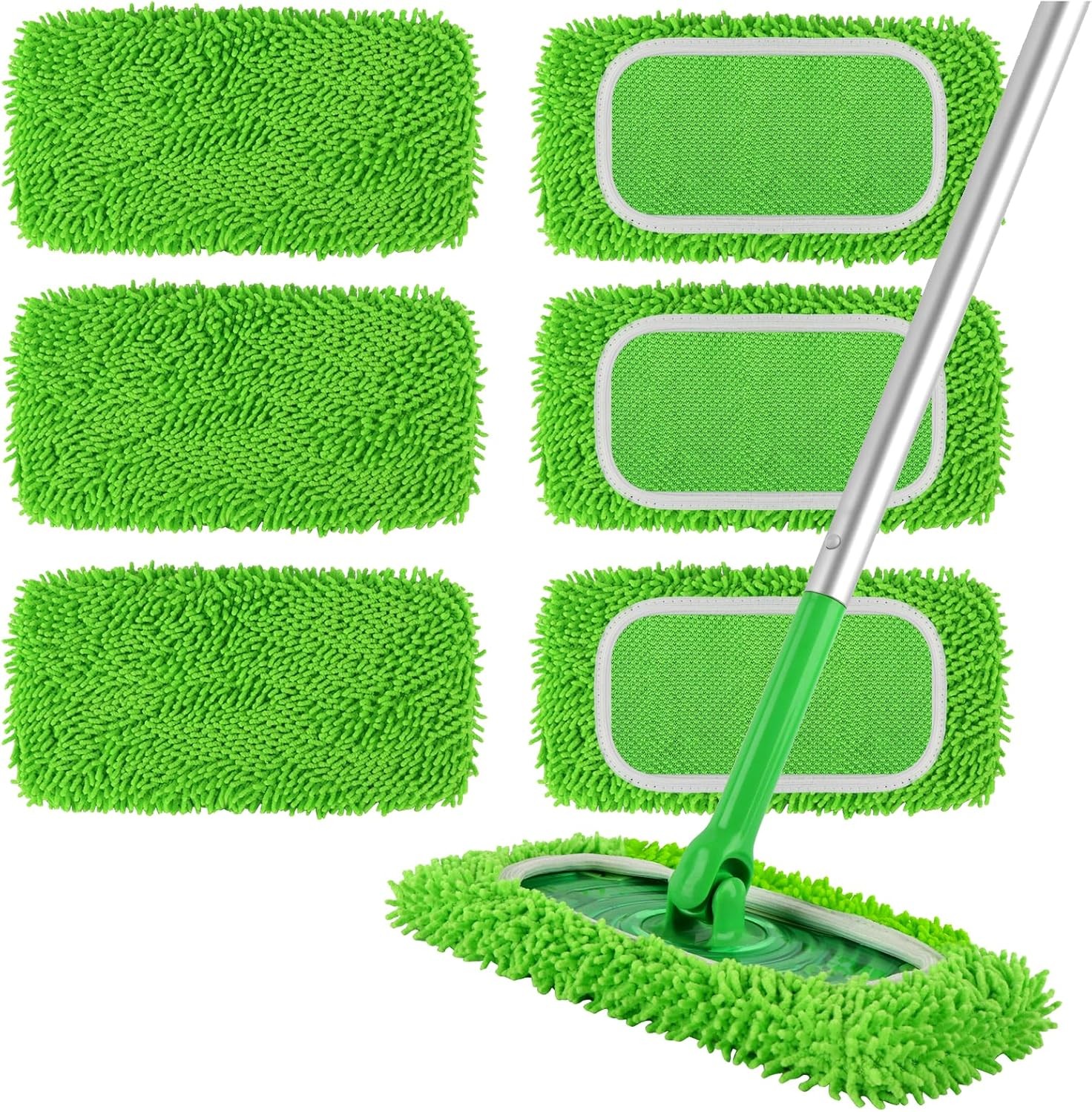 6Pcs Reusable Microfiber Mop Pads Compatible with Swiffer Sweeper, Wet and Dry