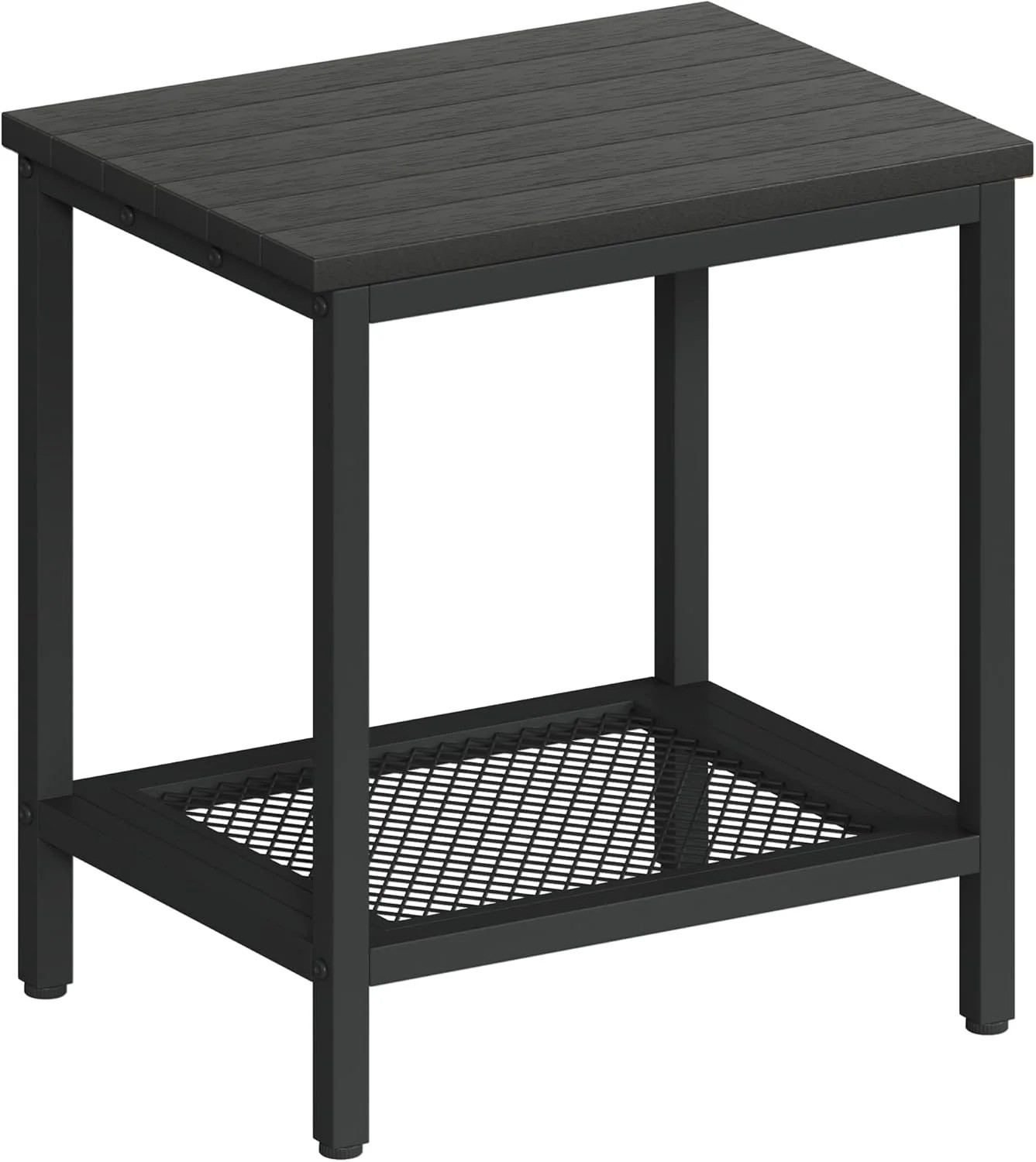 Outdoor Side Table with Storage, 2-Tier Patio End Tables Weather Resistant, Blac