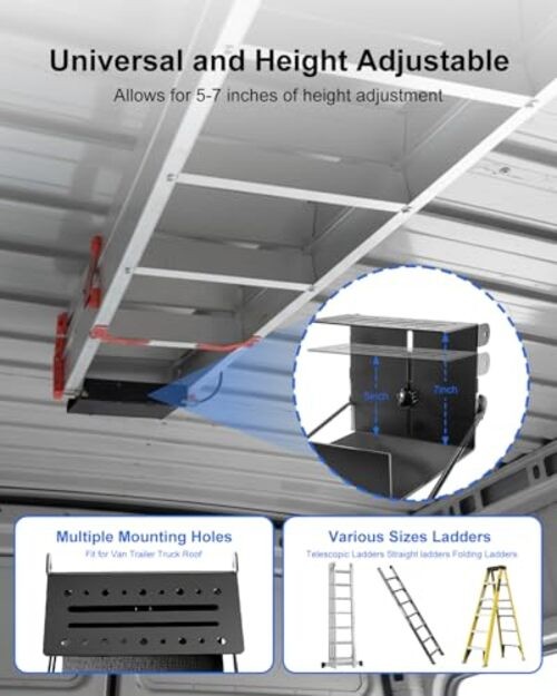 Van Interior Ladder Storage Holder, Adjustable Internal Ladder Rack Fit for