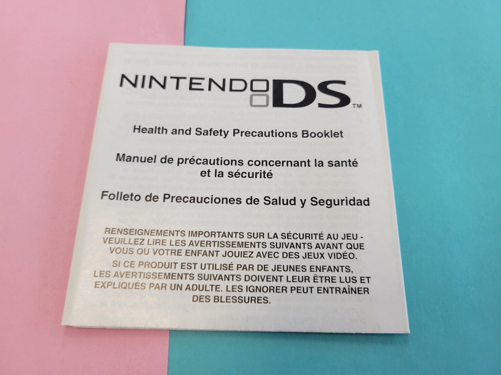 Nintendo DS Authentic Health & Safety Precautions Manual Booklet Only