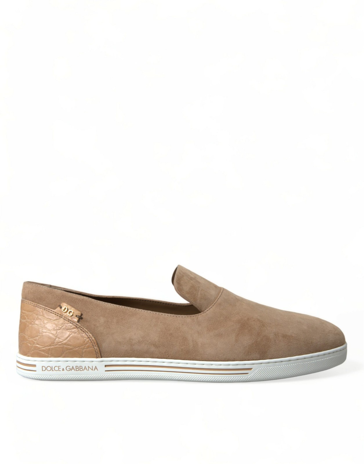 Dolce & Gabbana Beige Suede Caiman Men Loafers Slippers Men's Shoes
