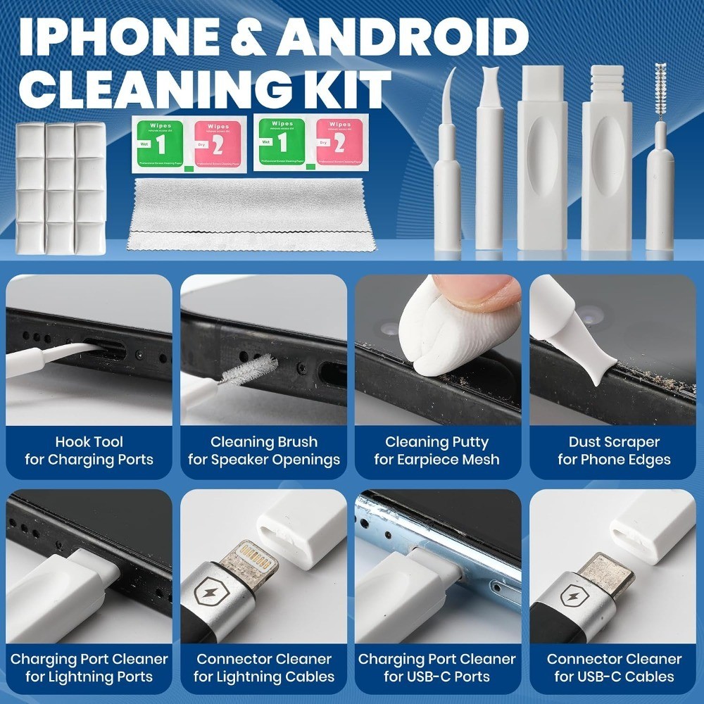 Upgraded 47PCS Phone Cleaning Kit, AirPod & iPhone Cleaner, Electronics Cleaning