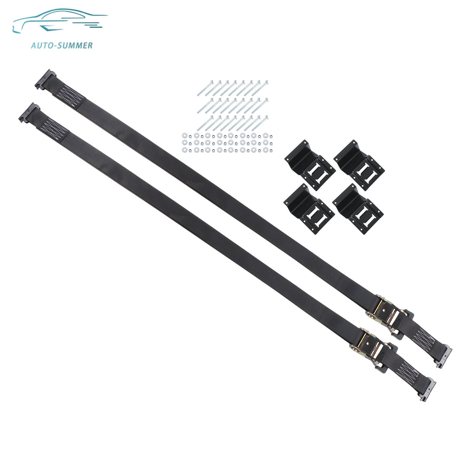 1 Pack Wheel Chock Tie Down Strap Kit For Trailer ATV UTV Black Ratchet Straps