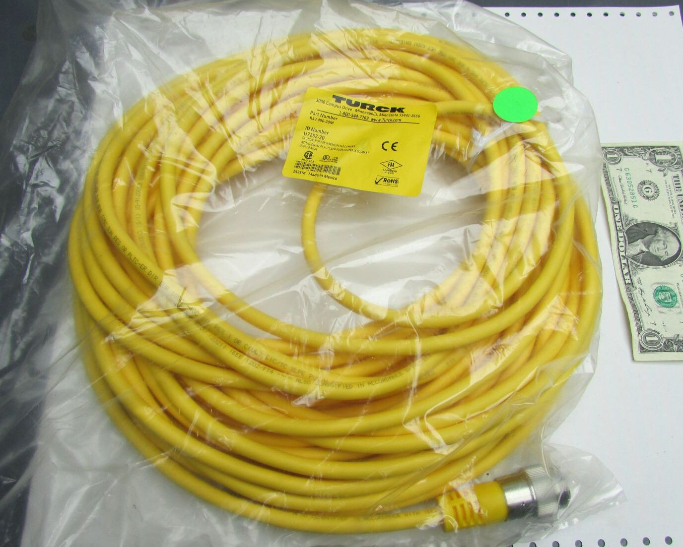 Turck 20M 4-Pin Fieldbus Cables, 7/8"-16UNF Minifast x Bare Leads RSV 490-20M