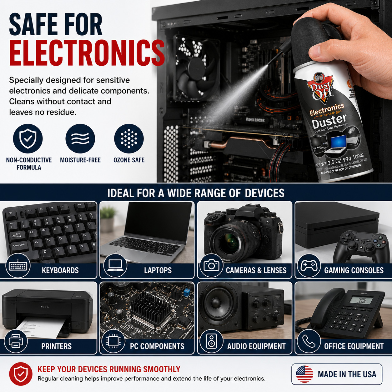 Dust-Off Electronics Compressed Air Duster – PC Keyboard Cleaner Spray