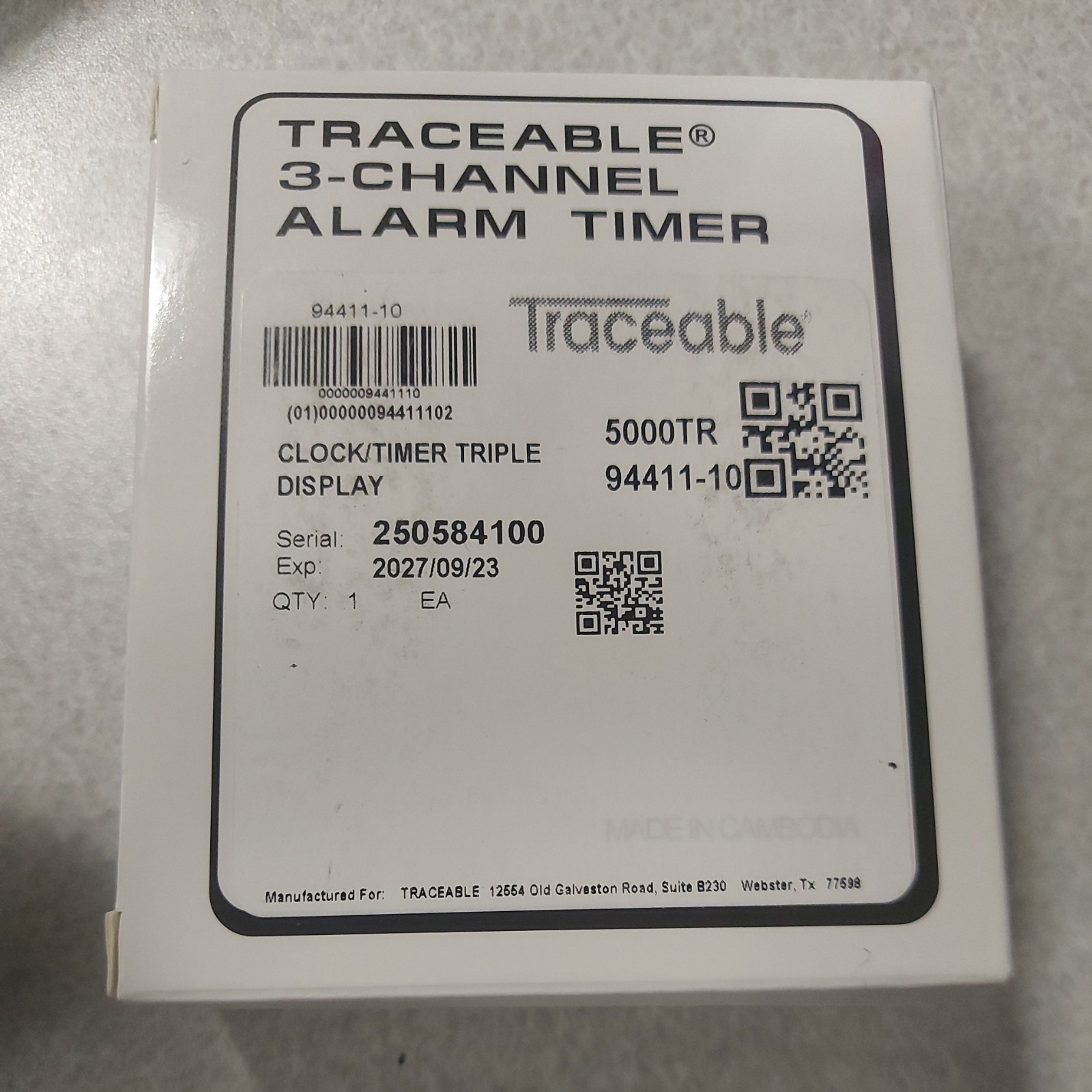 TRACEABLE 5000 Alarm Timer, Count Down,Count Up, 100hr 8URJ6 3 Channel