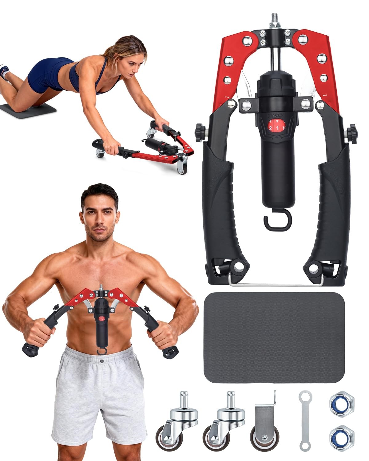 2-in-1 Arm Trainer with AB Roller Wheels, Enhanced Hydraulic Power Twister Ar...