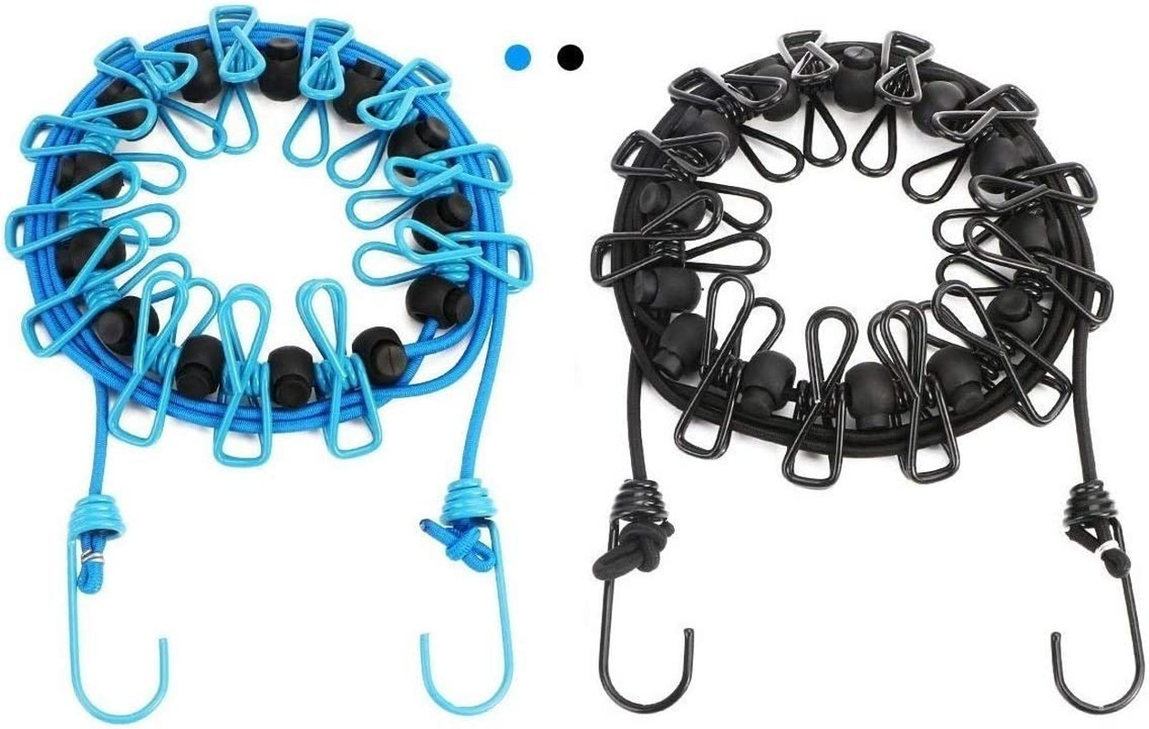 2pc Portable Clothesline-12 Clothespins,Travel Stretchy Retractable Elastic Line