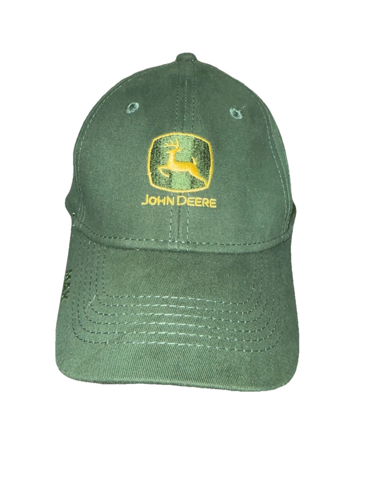 John Deere Letters Logo Yellow on Green Hat Cap Steensma Kalamazoo Hook Loop