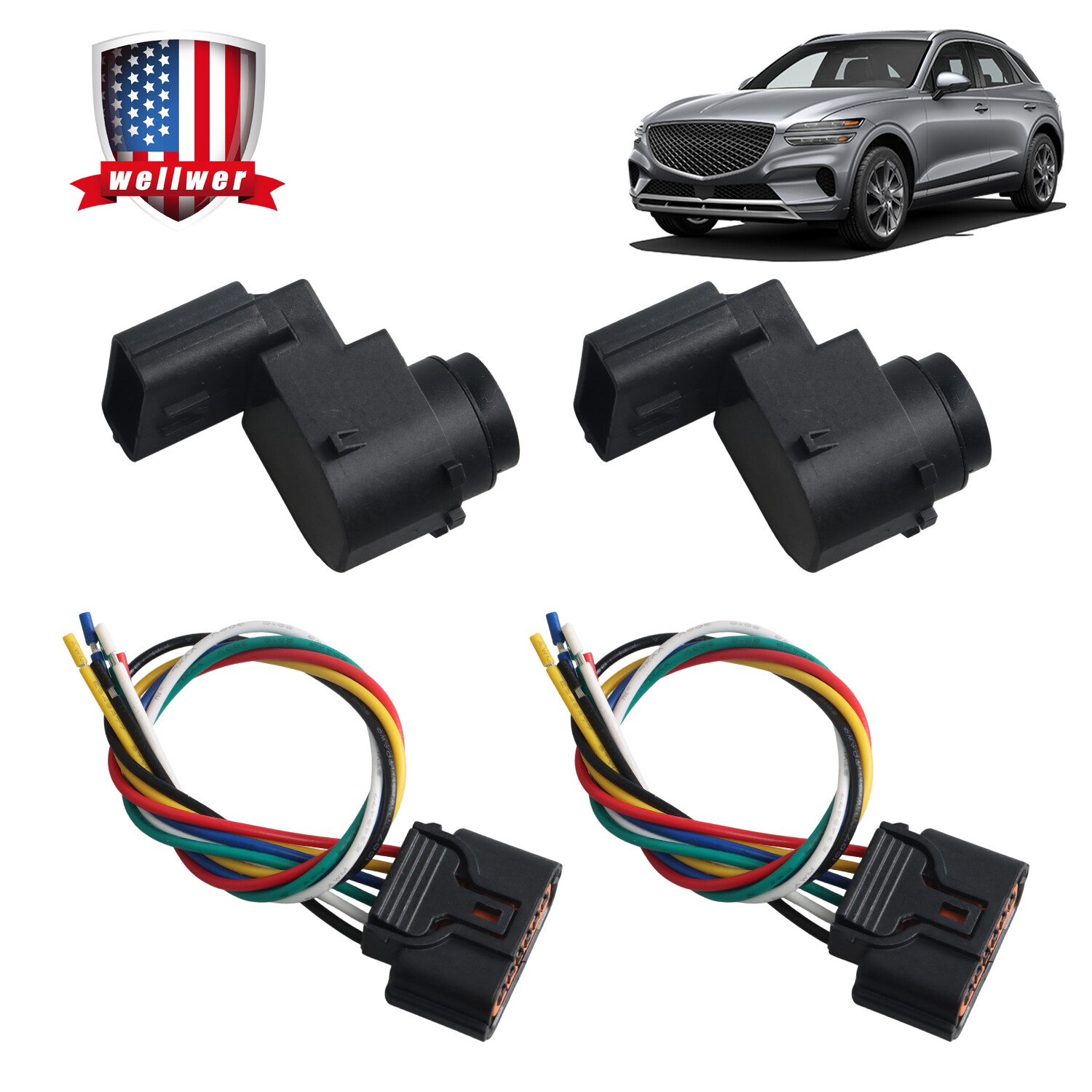 2Pcs Bumper Parking Aid Sensor & Connector for Hyundai Tucson Santa Fe 2021-2023