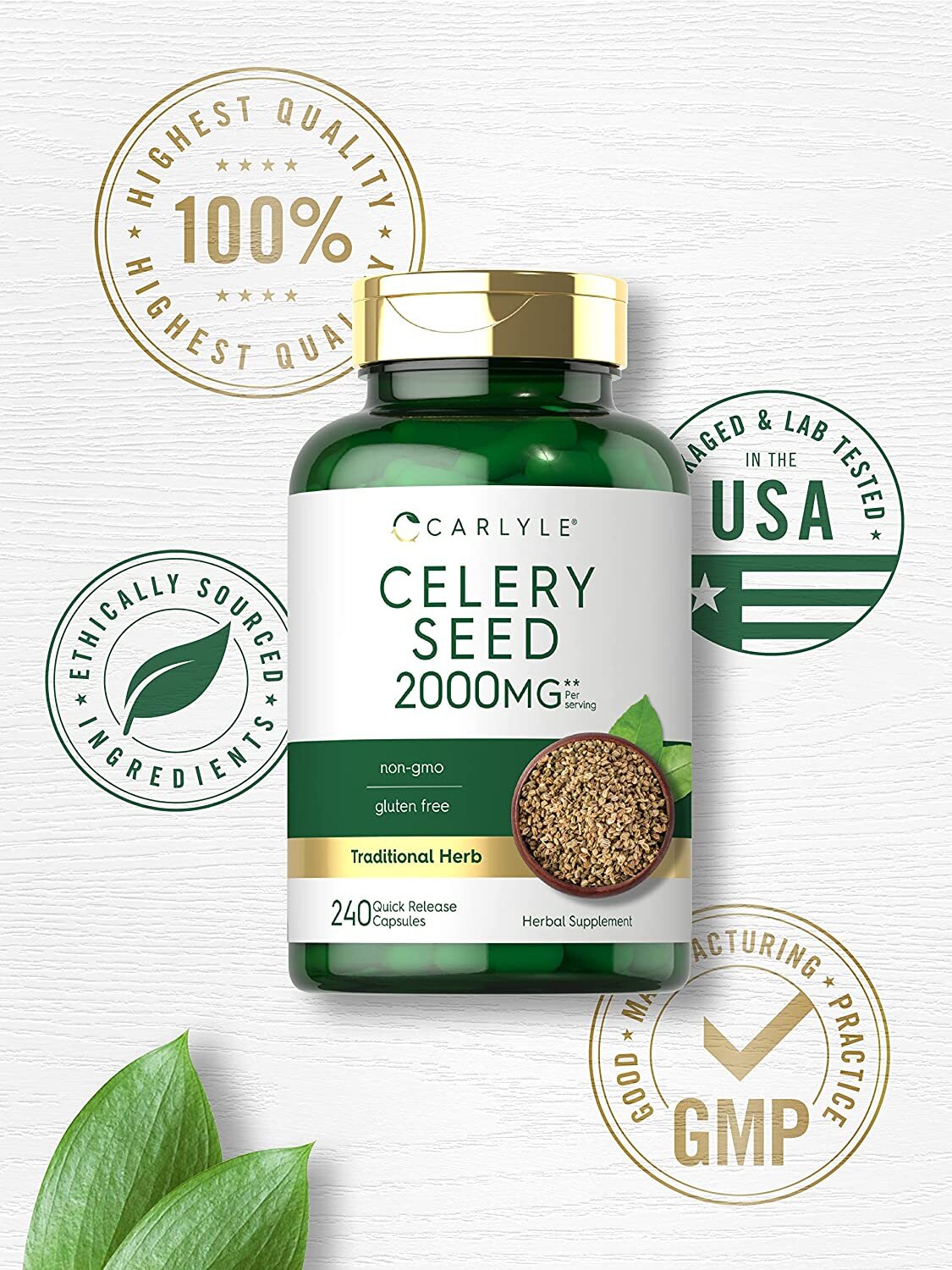 Celery Seed Capsules 2000mg | 240 Count | Herb Extract Supplement | by Carlyle