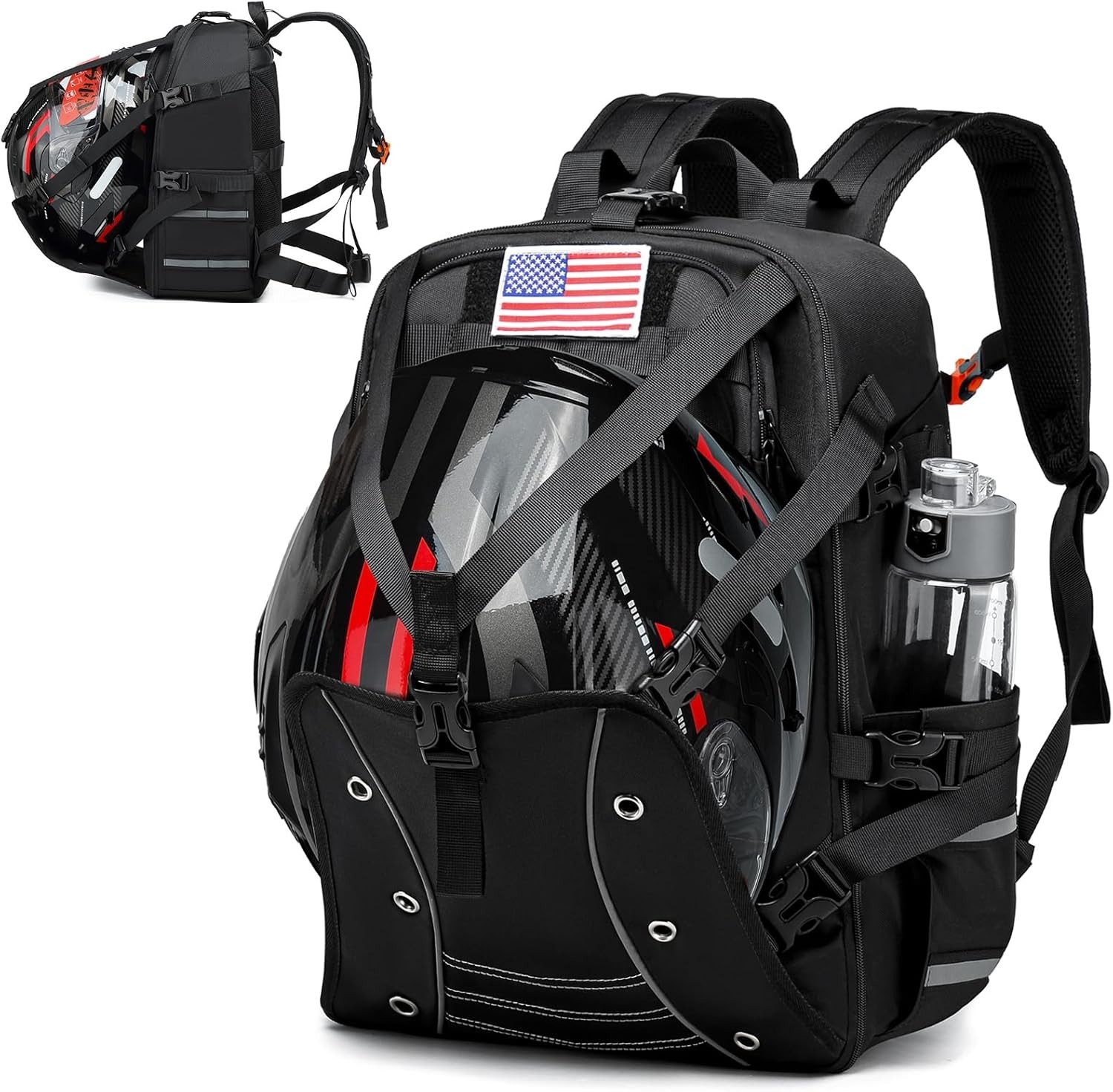 Motorcycle Backpack Helmet Bag, Large Capacity Waterproof for Small, Black