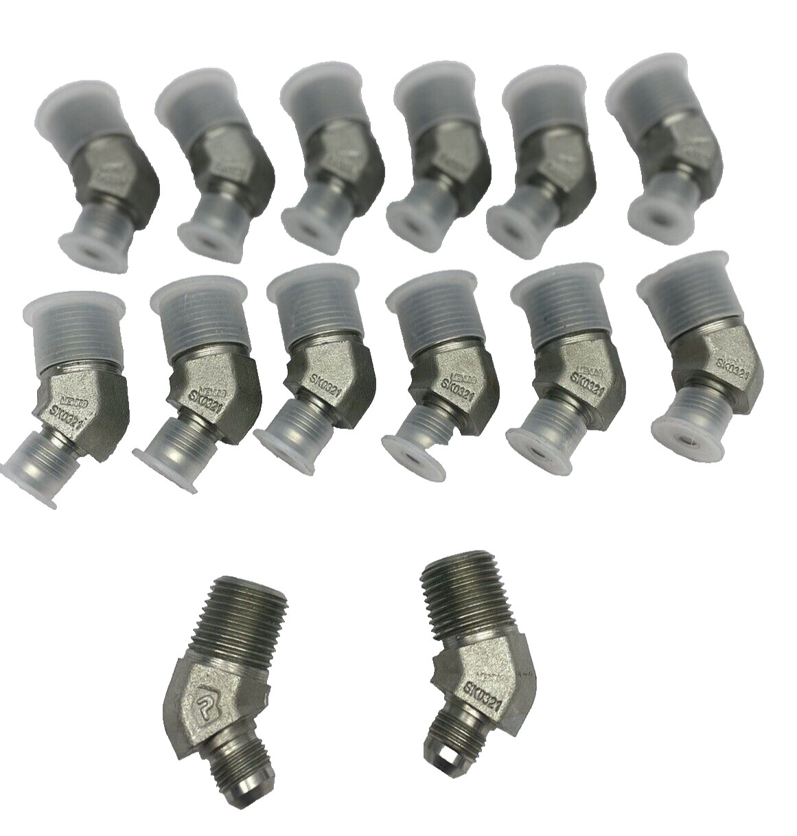 LOT OF 14, PARKER 45° ELBOW FITTINGS 9/16" OD MALE X 1/2" OD MALE, SK0321