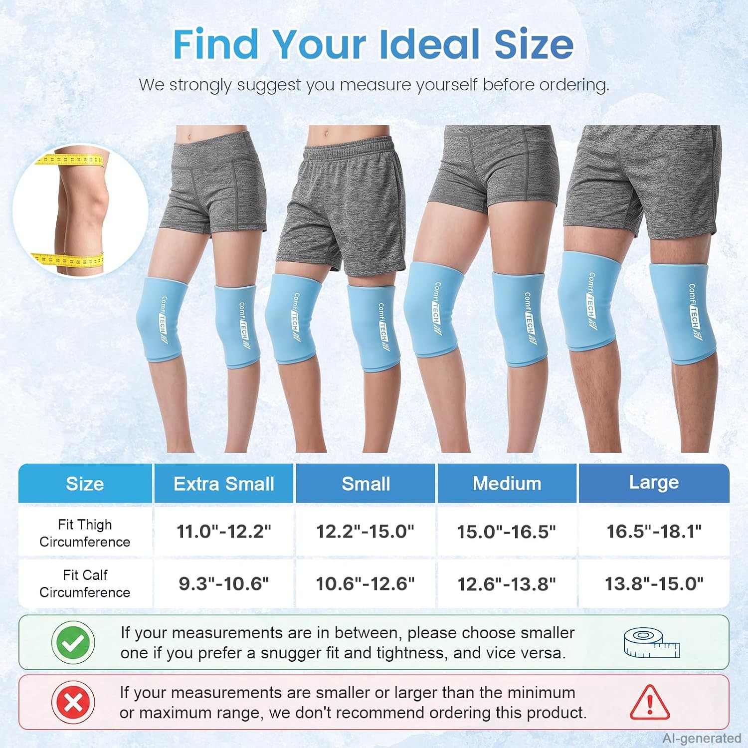 ComfiTECH Youth Knee Gel Ice Pack Wrap Sleeves, 2 Packs, Large 360 Full Coverage
