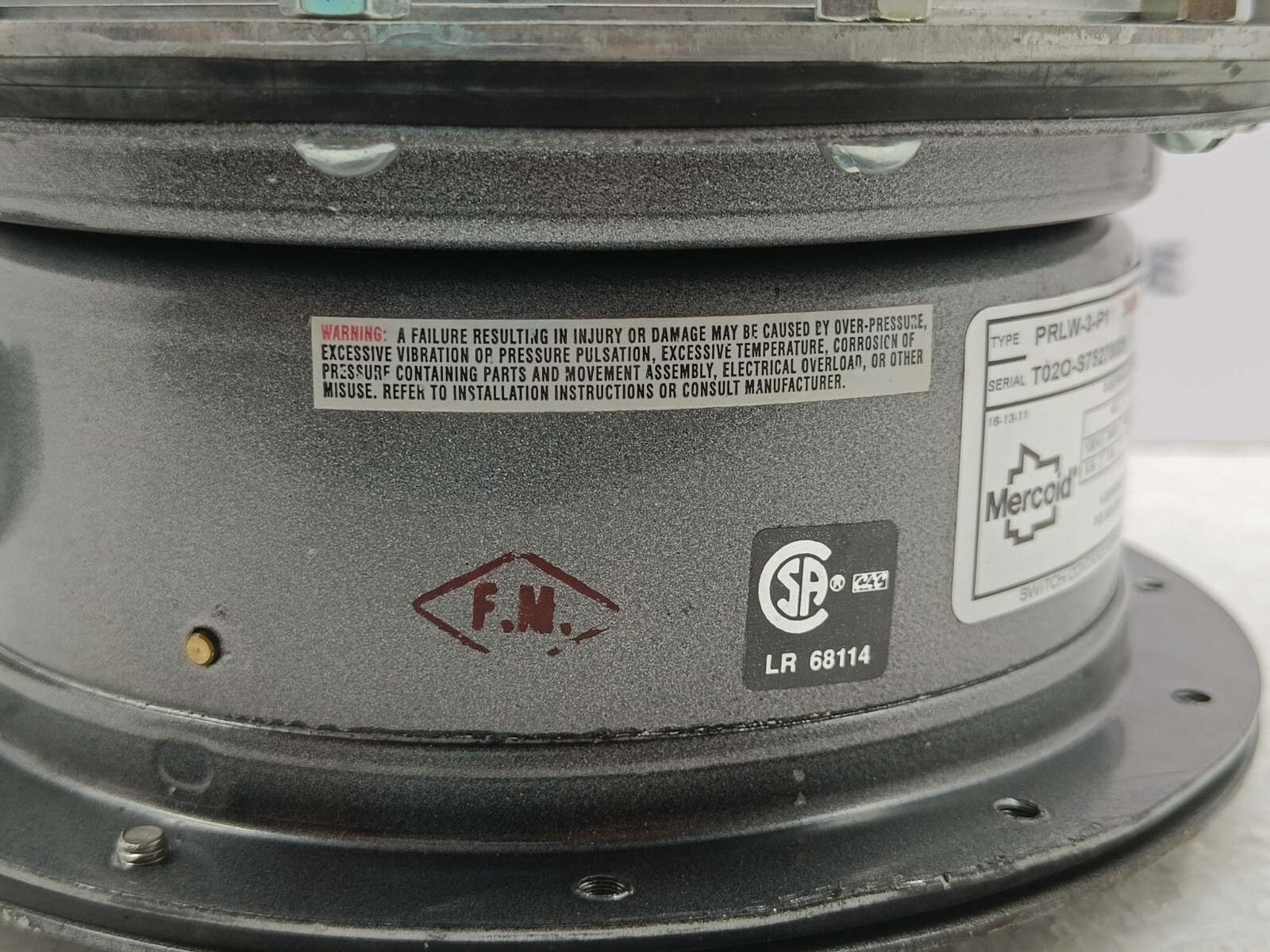 DWYER MERCOID CONTROL PRLW-3-P1 PRESSURE SWITCH