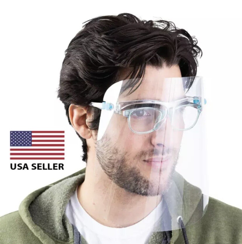 2PCS FACE MASK SHIELD GLASSES CLEAR REUSABLE FOR ADULTS & KIDS SALE USA SELLER