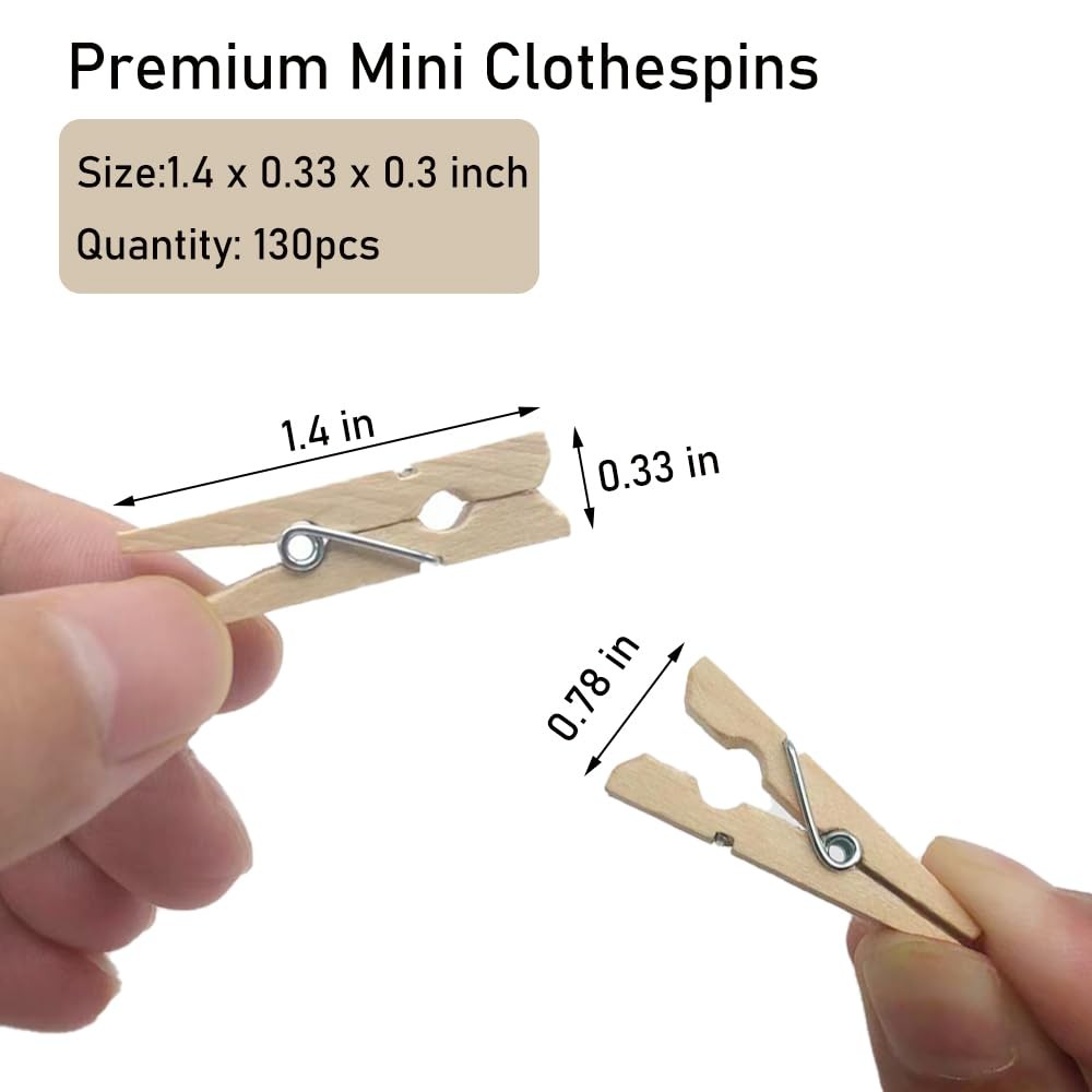 1.4 Inch Mini Clothes Pins for Photo, 130 Pcs Small 1.4inch/130Pcs, Wooden