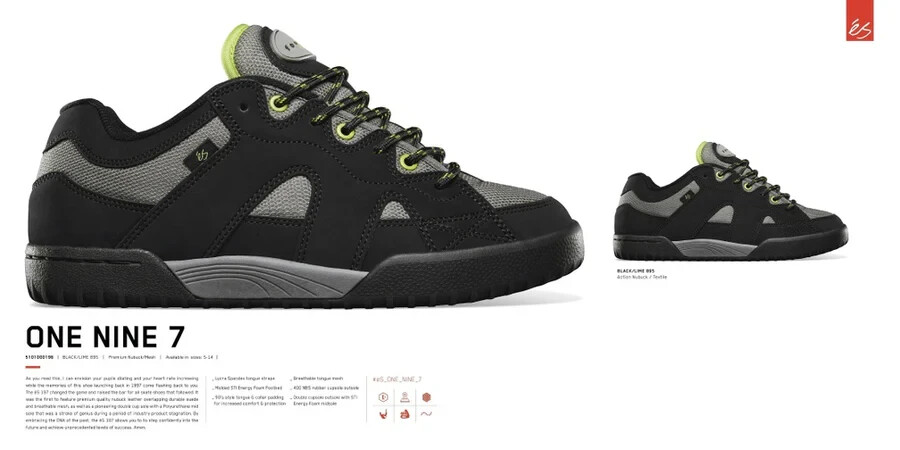 Es Skateboard Shoe One Nine 7 Black/Lime