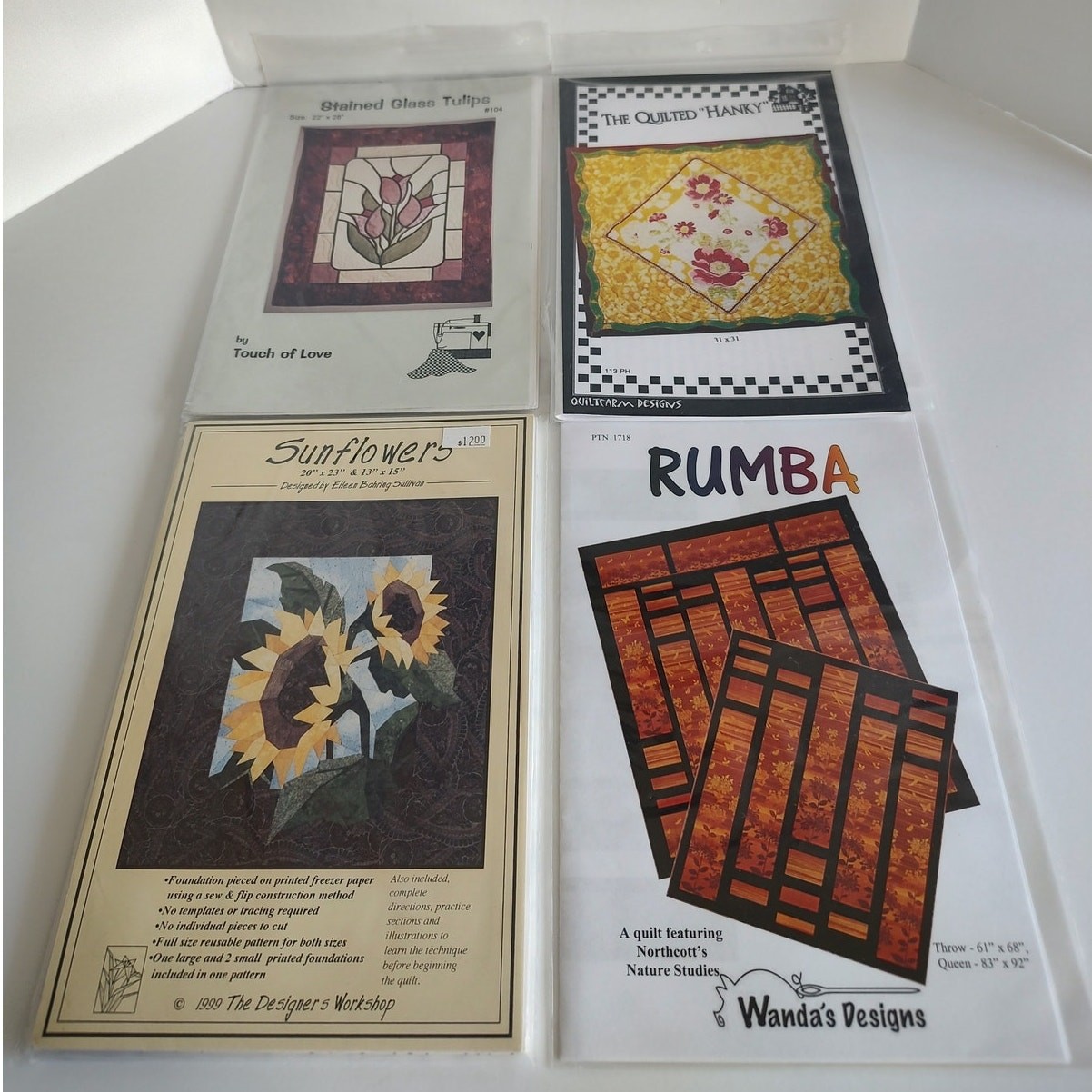 Assorted Quilting Patterns Lot/4 Rumba The Quilted Hanky Tulips Sunflowers