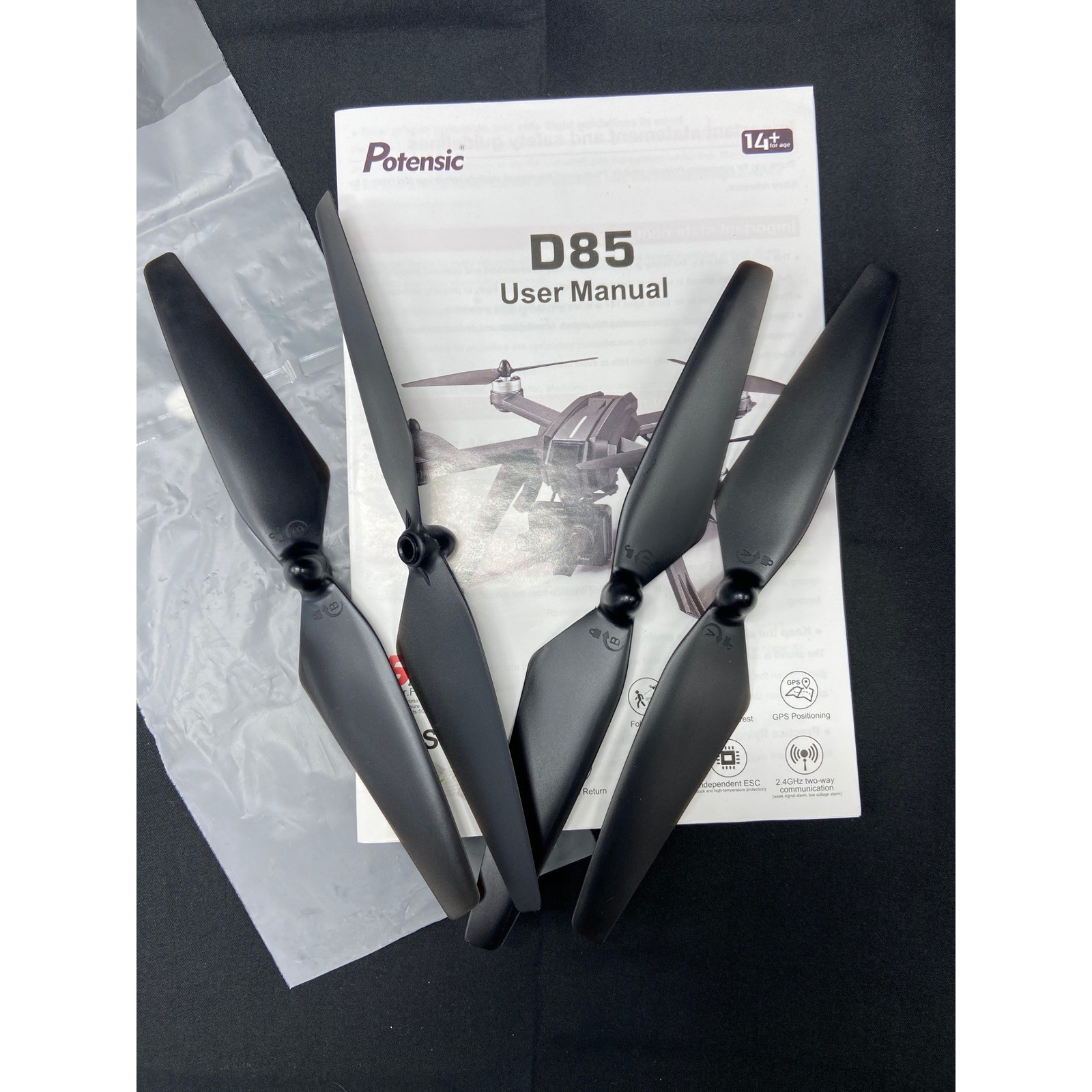 Potensic D85 Drone Replacement Propeller Blades 4pc Set with User Manual Black
