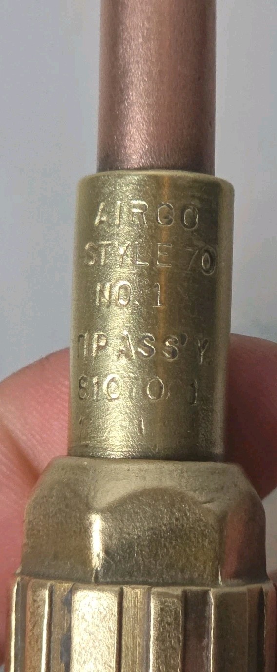Airco Oxy-Acetylene Model 700 + Sz 1 Style 70 Brazing Welding Torch Tip UNTESTED