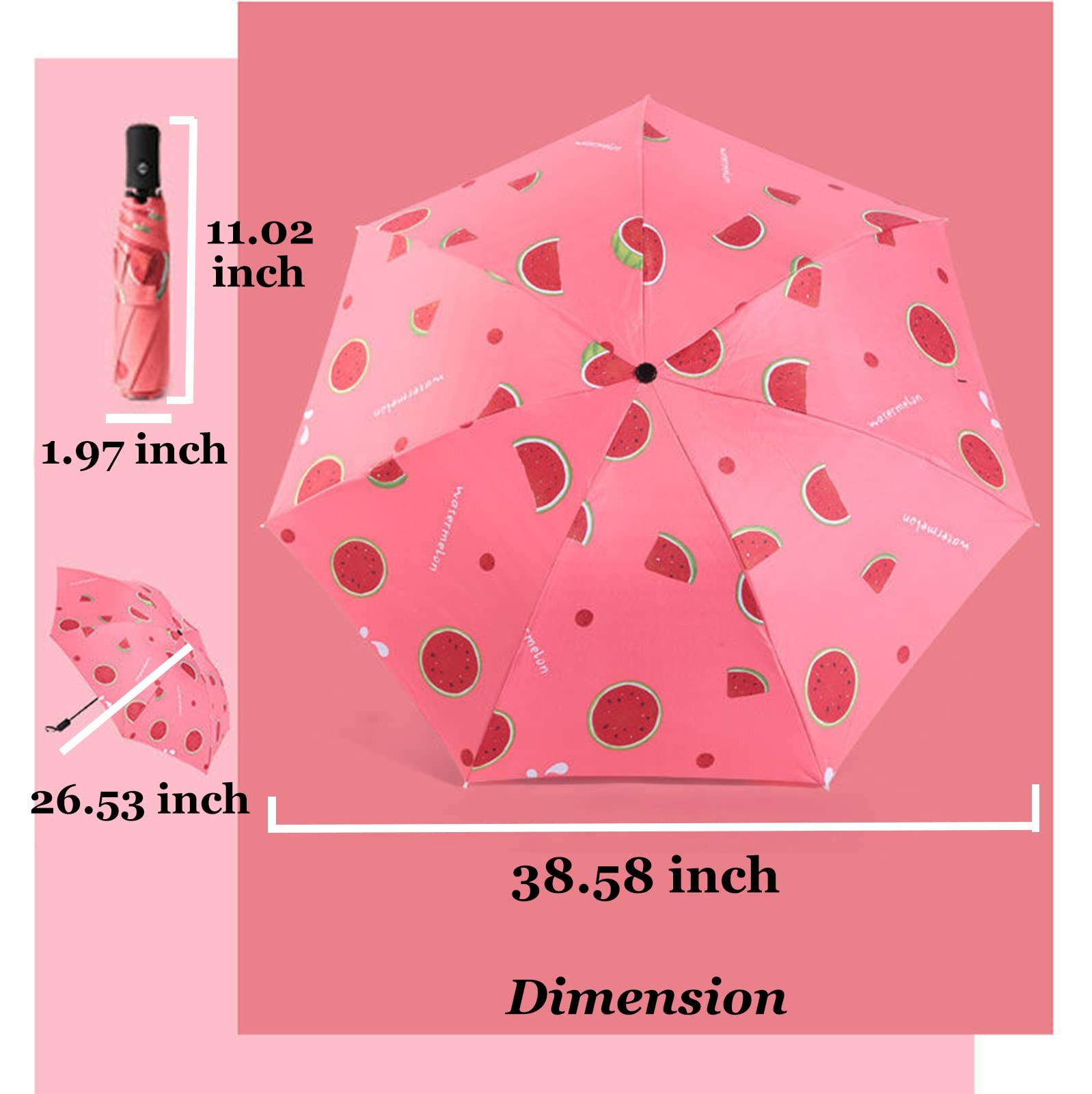 Manual Open Foldable Umbrella With Watermelon Pattern, One Size, Red