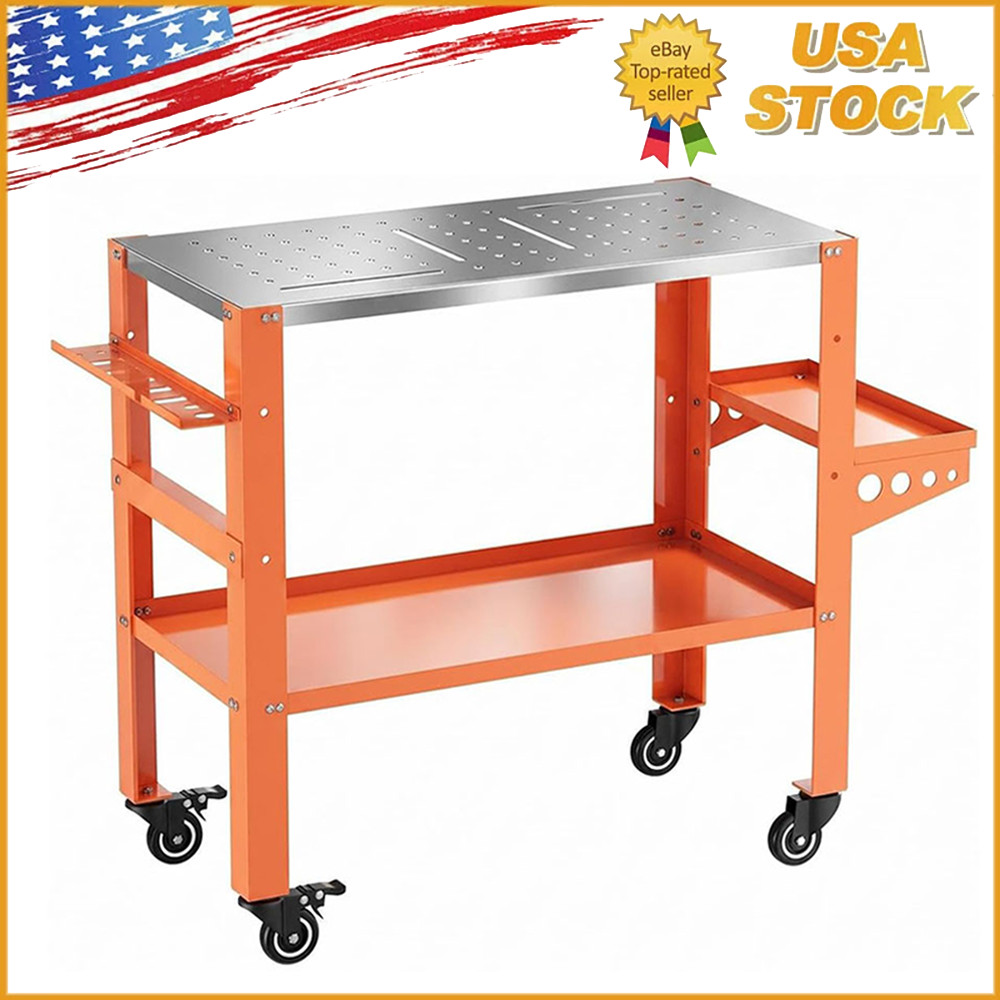 Portable Steel Welding Table 36x18 Workbench 1200lbs Capacity Lockable Casters