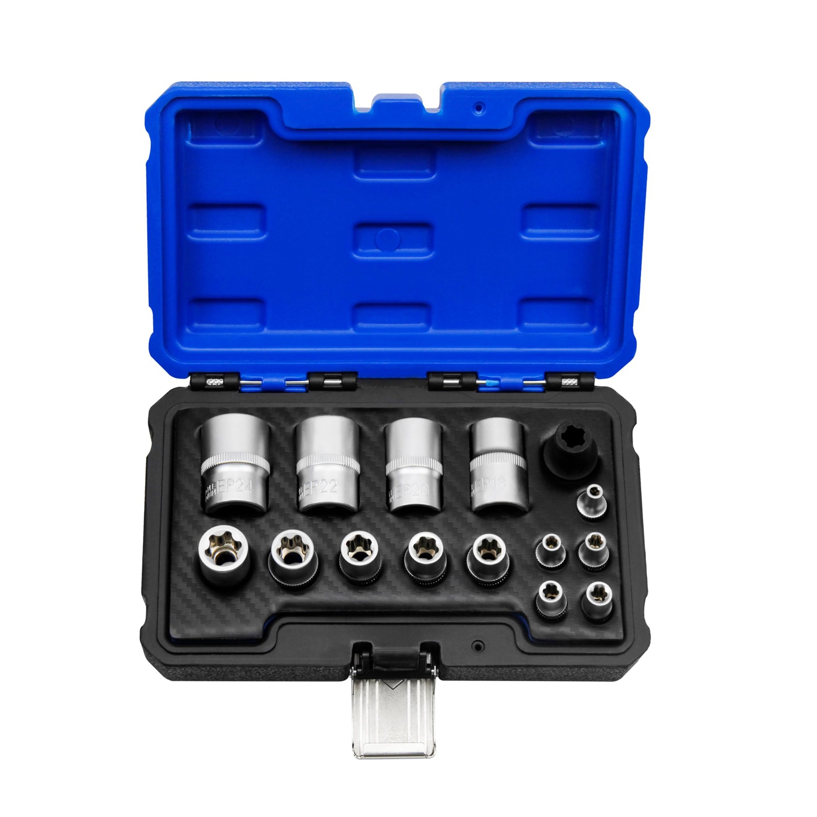 15pc External Torx Plus Socket Set with Tesla, 6 Point EP Sockets EP4, EP5, E...